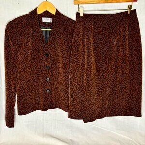 Kasper ASL Leopard Print 2 Pc Skirt Suit Bold Office-to-Evening Size 8 Lined